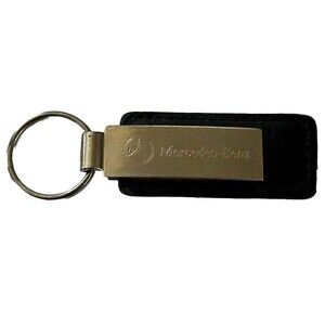Mercedes Benz Keychain Black Leather Laser Engraved Silver Company Logo Backside